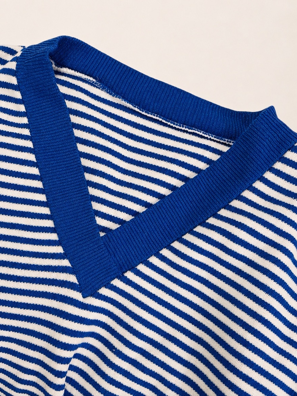 VTG Blue White Stripe V Neck Knit Pullover Sweater Jumper Academia Prep XS S M - Picture 7 of 16